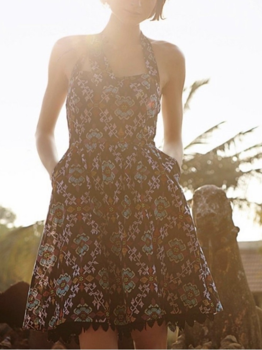 Anthropologie Edmé & Esyllte Primula Vintage Silhouette Halter Dress Size 0